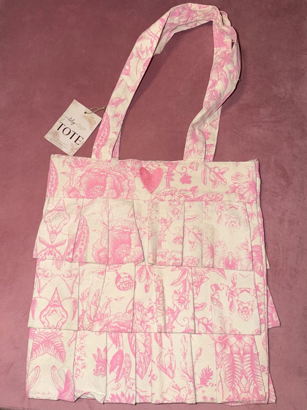 Floral Pink Pleated Tote Bag
